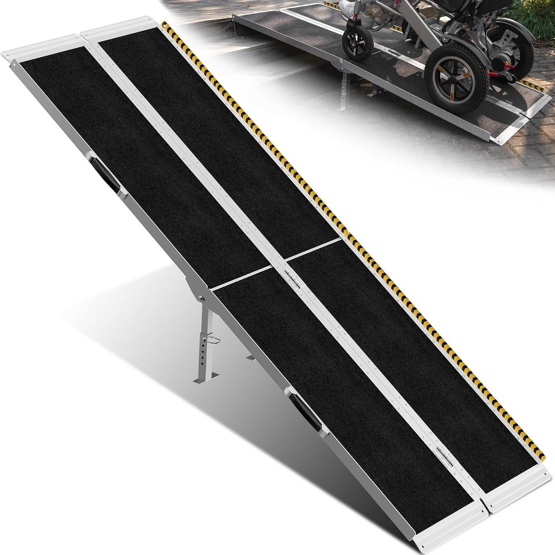 VNN 7ft Wheelchair Ramp with 4 Support Legs, Seamless Portable Aluminum Ramps for Wheelchairs for Home Steps & Stairs, Heavy Duty Non-Slip Mobility Scooter Threshold Ramp, 800lbs Capacity