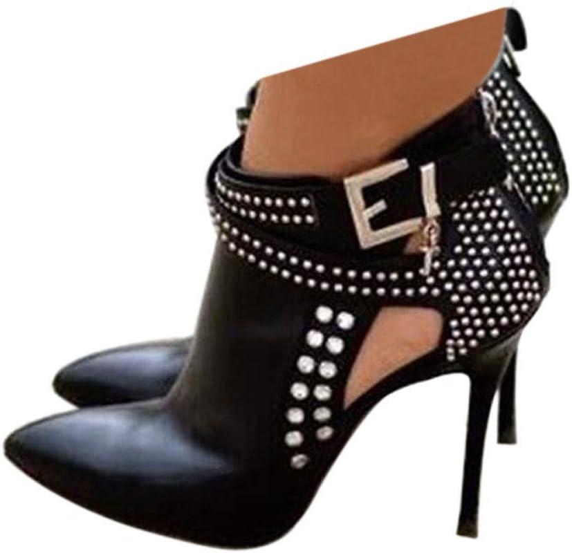 Ankle Boots for Women,Bare Legged Pointed Women's Boots, Rhinestone Booties Black Sexy Stiletto With High Heel (Black) 7.5