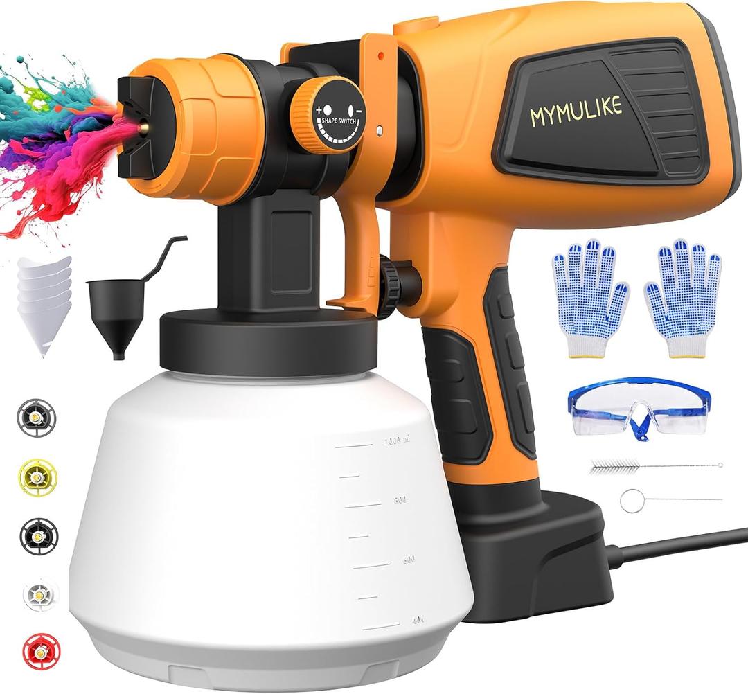 Paint Sprayer, Power Electric Spray Paint Gun 1000ml Capacity Container, 5 Nozzles and 3 Patterns for House Home Furniture Cabinets Fence Door Chairs Paint Sprayer for House Paintin