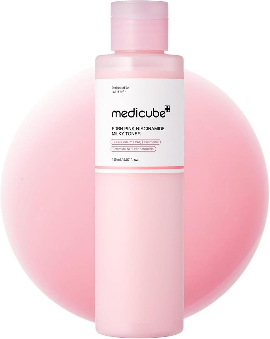 medicube PDRN Pink Niacinamide Milky Toner for Hydrating, Moisturizing, Soothing, Ceramide, Peptide, Glass Glow Skin, Korean Skincare | 150ml 5.07 fl. Oz.