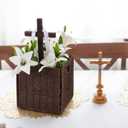 Thyle Religious Easter Table Decor Lent Decoration for Home Church Wooden Cross Woven Basket Christian Tabletop Decoration 9.8 In Jesus Christ Catholic Wood Crafted Cross with Base Foldable Organizer