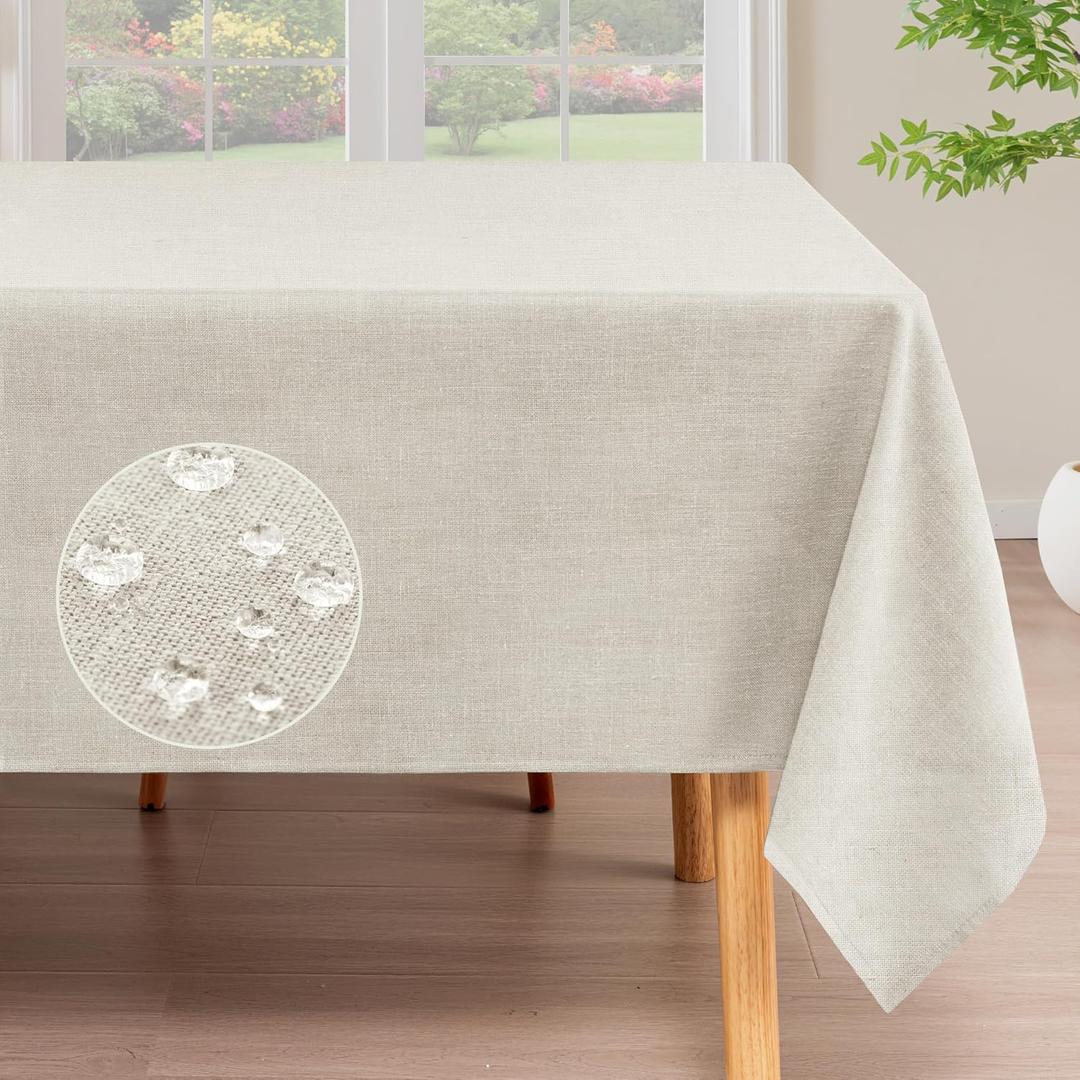 H.VERSAILTEX Linen Table Cloths Rectangle 60 x 84 Inch Premium Tablecloth Spill-Proof Waterproof Table Cover for Dining Buffet Feature Extra Soft and Thick Fabric Wrinkle Free, Natural