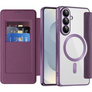 LEMAXELERS for Samsung Galaxy S26 Ultra Wallet Case, with Card Holder [RFID Blocking] Compatible with MagSafe, Transparent Back Camera Protection Shockproof Cover for Samsung S26 Ultra, Purple WD