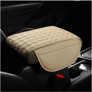 Car Center Console Cover, 12.6"8.7" Waterproof Leather Auto Armrest Box Protector Elbow Pillow with Storage Pocket, Comfortable Memory Foam Arm Rest Box Cushion Pad, Car Accessories (Beige)