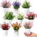9 Pack Artificial Potted Flowers Small Fake Plants - Mini Plastic Flowers with Pot, No Watering Required, Bright Colors for Desk Decor, Coworkers Gift, Home Office Kitchen Table Indoor