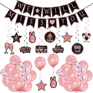 Tenare 53 Pcs Farewell Party Decorations Set We Will Miss You Banner Confetti Balloon Going Away Party Hanging Swirls Decor Kit for Retirement Farewell Going Away Job Change Parties(Black and Pink)
