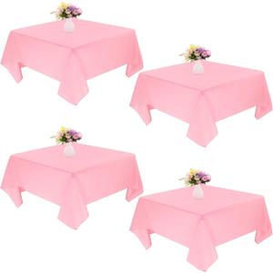 4 Pack Square Table Cloth 70x70 Inch Pink Tablecloth Machine Washable Fabric Polyester Table Cover for Dining, Buffet Parties, Picnic, Events, Weddings and RestaurantsPink