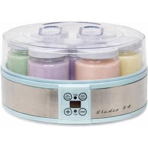 Studio 54 Yogurt Maker Machine with 7 Reusable Glass Jars (6oz Each), Probiotic Greek Yogurt Maker with Precise Time & Temperature Controls, Retro Blue Digital Yogurt Maker