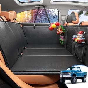 Back Seat Extender for Dogs, Hard Bottom Dog Car Seat Cover for Truck Back Seat, Upgraded PU Leather Dog Hammock for Car, Waterproof, Anti Scratch, Larger Space, Holds 400lbs