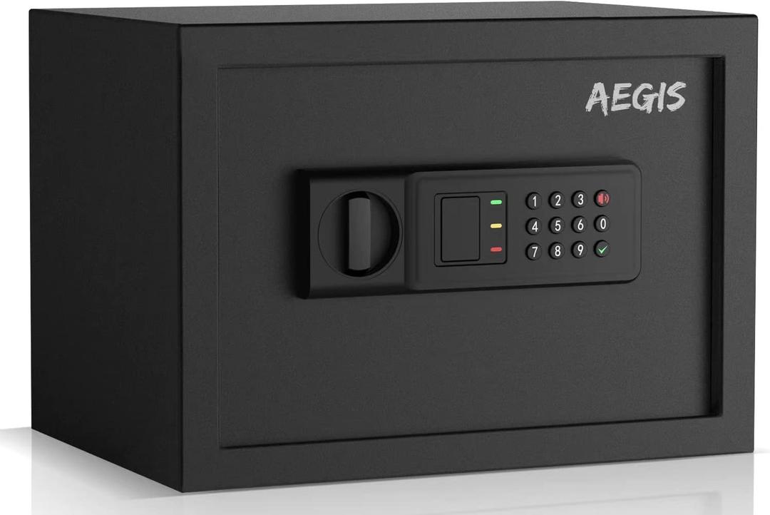 AEGIS 0.8Cu.Ft Electronic Safe Box - Digital Keypad Security Safe for Home/Office, Heavy Duty Steel Cash Box with Silent Access & Anti-Theft Alarm, Compact Wall/Floor Mount Design