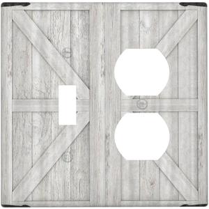 Outlet Covers Rustic Wooden Barn Door Vintage Wood Farmhouse 2 Gang Light Switch Cover Decorative Switch Plates 1 Toggle Duplex Combo GFCI Wallplates for Cabin Kitchen Decor