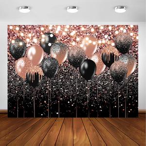 Avezano Rose Gold and Black Glitter Backdrop for Birthday Wedding Bridal Shower Photography Background Glitter Rose Gold Black Balloon Party Decorations Photoshoot Backdrops (10x7ft)