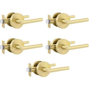 goldenwarm Brushed Gold Lever Passage Door Handles, Zinc-Alloy Heavy Duty Gold Hall and Closet Door Handle, Lever Door Handles, Passage Door Hardware for Hallways and Closets (5 Pack)