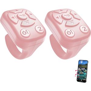 TikTok Scrolling Ring - Bluetooth Controller for TikTok Videos & Music, iPhone-Compatible Compact Wireless Bluetooth Controller, Perfect for iPad, iOS & Android, with Lively Camera Shutter, Pink, Pack of 2