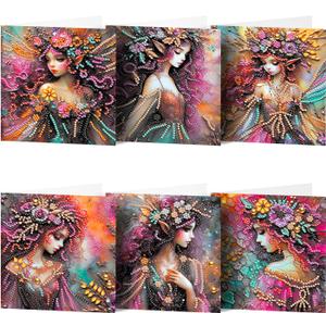 pigpigboss 6 Packs Angel Diamond Painting Greeting Cards | With Envelope, Fairy Diamond Art, Special Shaped Flower Wings, Birthday Blessing Arts Crafts for Adult