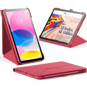INFILAND Case for iPad (A16) 11th Generation 11 Inch 2025, iPad 10th Generation 10.9 Inch 2022 Slim Magnetic Origami Cover with Pencil Holder, Multi-Angle Stand, Auto Wake/Sleep (Watermelon Pink)