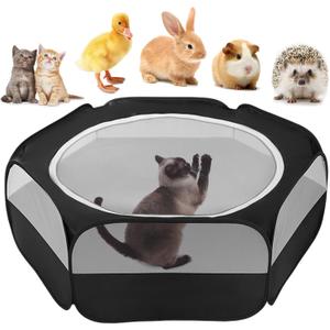 Small Animal Playpen with Cover  Portable, Waterproof Pet Cage Tent for Indoor & Outdoor Use  Ideal for Rabbits, Guinea Pigs, Kittens, Hamsters & Chicks (Black, 45 x 23 x 14)