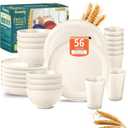 Wheat Straw Dinnerware Sets,56-Piece Beige Plates and Bowls Sets for 8-Unbreakable,Reusable Plastic Dish Set-Dinner Plate/Cereal Bowl/Cup/Utensils-Microwavable Dishwasher Safe 56P-Beige