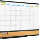 JILoffice Magnetic Calendar Whiteboard & Bulletin Corkboard Combination, Combo Board 24 x 18 Inch, Black Aluminum Frame Wall Mounted Board for Office Home and School with 10 Push Pins