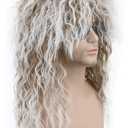 karlery Men and Women Long Curly Brown Gradient White Wig 70s 80s Rocker Mullet Party Funny Wig Costume Wig