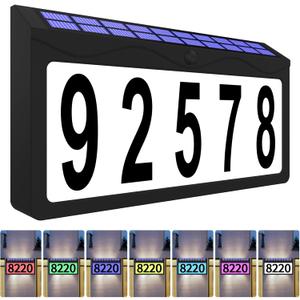 Solar Address Sign, Lighted Address Plaque Outdoor Waterproof, Illuminated RGBW Color Address Numbers, House Numbers for Home Street Mailbox Outside (6.5 IN(wall mounted))