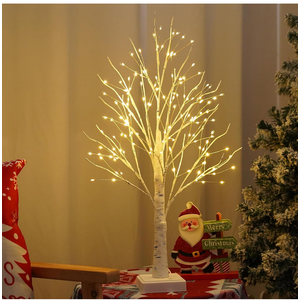 LED Artificial Lamp with Timer, DIY Birch Tree with Lights, USB/Battery Powered, Fairy Light Spirit Tree for Table Home Wedding Bedroom Christmas (Warm White)
