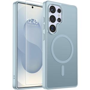 SUPFINE Magnetic for Samsung Galaxy S25 Ultra Case with Screen Protector, (Built-in Magnets) (Military Grade Drop Protection) Slim Translucent Shockproof Phone Case,Sliver Blue