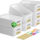 8 PCS Plastic Storage Baskets with Lids, Stackable Storage Bins with Lids & Labels for Organizing, Small Storage Bins for shelves, Office, Drawer, Cabinet & Pantry,Nursery Organization,10.2*7.2*4.1In