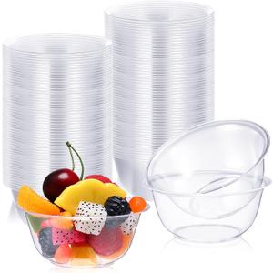 Thenshop 100 Pcs 12 oz Clear Plastic Bowls Disposable Serving Bowls Bulk Transparent Ice Cream Salad Dessert Plates for Party, Wedding, Buffet, BBQ, Dessert Shop, Catering Supplies