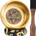 Tibetan Singing Bowls, Authentic Meditation Sound Bowls Handcrafted in Nepal for Yoga, Chakra Healing, Mindfulness, Self Care Spiritual Gifts for Women (6" Buddha-Sunflower)