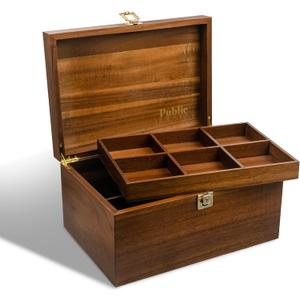 Public House Locking Wooden Keepsake Box, Customizable Design With Adjustable Tray. Large Wooden Box with Hinged Lid for Wedding and Memory Keepsakes (12 x 8.5 Inch, Walnut)