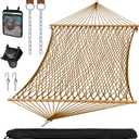 SUNCREAT Portable 2 Person Hammock with Carrying Bag, Tree Hooks, Magazine Bag, Bottle Holder, Heavy Duty Hanging Tree Hammock, Brown