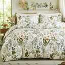 Cozaline Duvet Cover King Size - 100% Cotton Reversible Floral King Duvet Cover Set with Zipper Closure, 3 Pieces Soft & Breathable Green Bedding Set for All Seasons