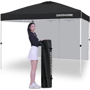 OASISHOME Pop-up Portable Outdoor Canopy Tent 10'x10' Instant Gazebo, with 1 Sidewall, Carry Bag, Stakes, Ropes, for Outdoor/Beach/Patio/Wedding Parties and Commercial Events (10FTx10FT, Black)