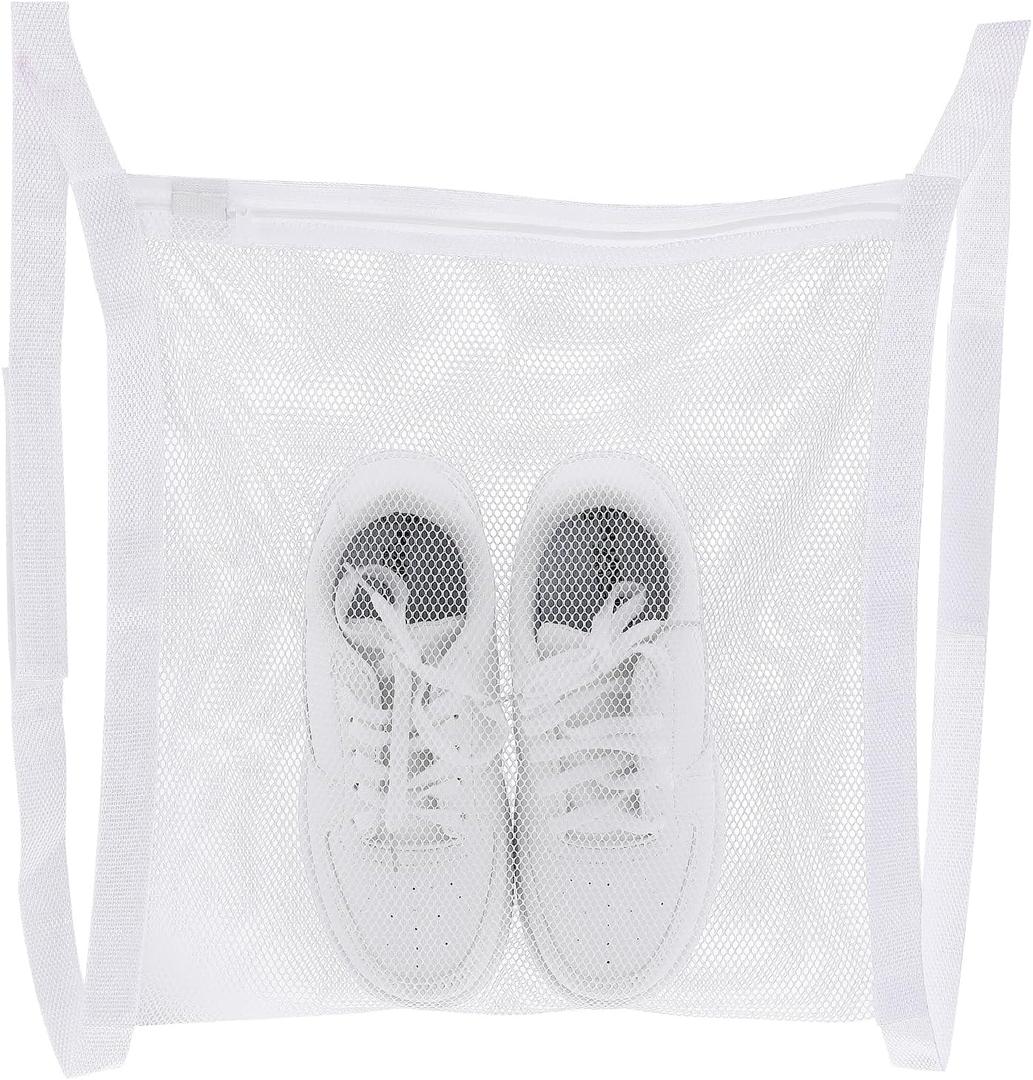 Mesh Laundry Bag with Strap and Zipper - Sneaker Dryer Bag, 16.3 x 15.9 Inch (white)