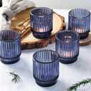 8 Pcs Blue Votive Candle Holder for Wedding Centerpieces, Glass Ribbed Tea Light Holder for Wedding Table Decorations, Navy Blue Decor for Party Home Farmhouse Decorations