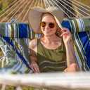 SUNCREAT Hammocks Outdoor Double Hammock with Hardwood Spreader Bar, Cotton Rope Hammock with Polyester Pad, Blue&Aqua