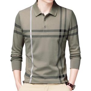 Mens Casual Striped Cotton Long Sleeve Collared T Shirt Polo Shirts, M