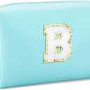 Gifts for Girls Initial Makeup Bag Personalized Cosmetic Bag with Zipper Cute Travel Toiletry Bag Waterproof PU Preppy Makeup Pouch Birthday Gift for Teen Girls Women(Blue B)