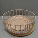 LIBKEN Fruit Basket for Kitchen - Multi-Purpose Stackable Basket with Wooden Lid - Powder Coated Metal and Rubber Wood - Wire Baskets for Organizing - Minimal Design - 11.4''x11.4''x4.5'' - Peach