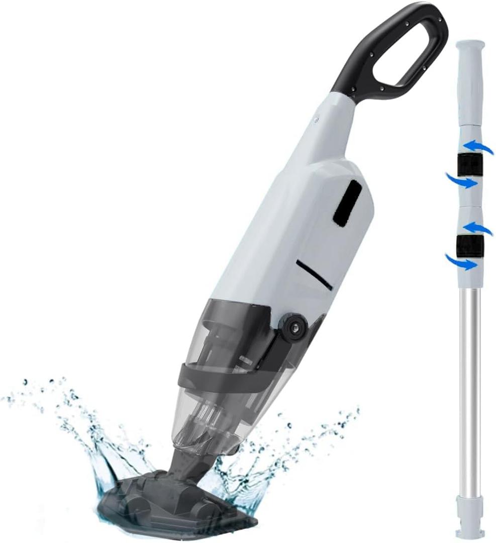 Cordless Pool Vacuum, 60-Min Runtime Rechargeable Pool Cleaner for Above Ground Pools/Hot Tubs - Efficient Sand & Debris Removal System (Grey)