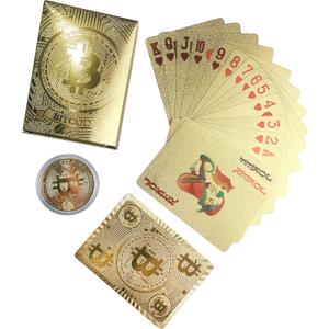Rich Life Style Bitcoin Waterproof Gold Playing Cards with Commemorative Bitcoin Encased in Protective Plastic