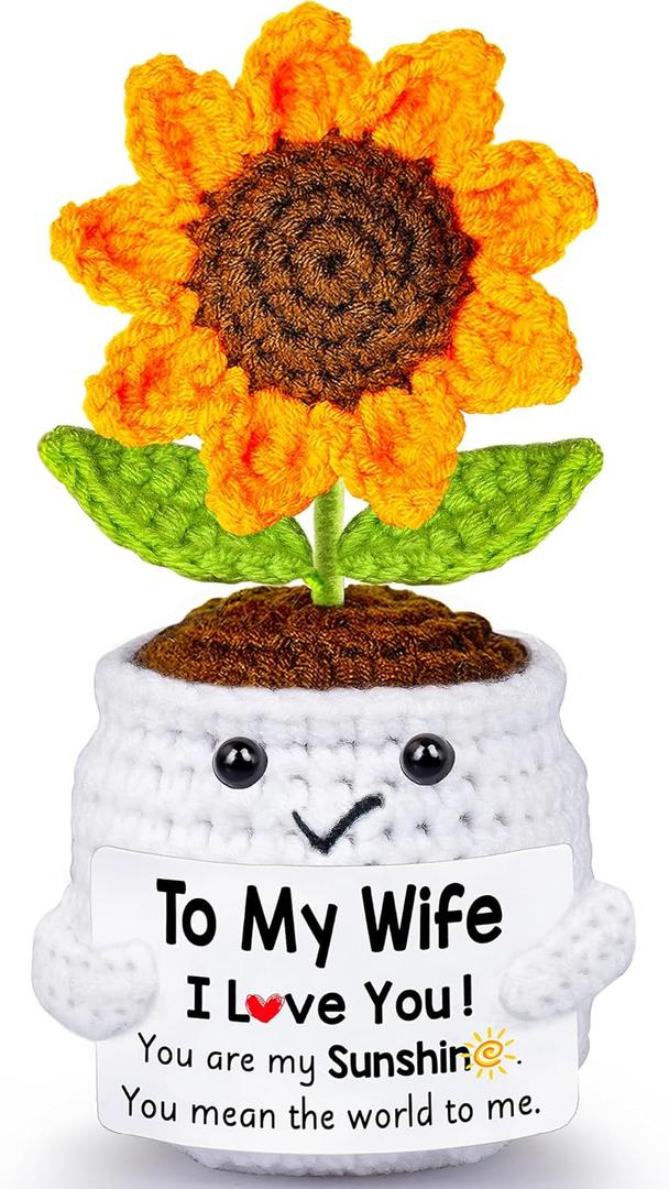 Qunland Mothers Day Her Gifts for Wife from Husband, to My Wife Handmade Crochet Sunflower Doll, Mother's Day Anniversary Wedding Birthday Gifts for Women Her, I Love You Romantic for Wifey
