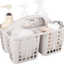 Portable Shower Caddy Basket with Compartments Cleaning Supplies Organizer with Handle Plastic Storage Divided Tool Bin for Bathroom, Bedroom, Kitchen, College Dorm, Garden, Under Sink, Light Grey