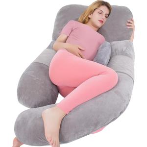 60in Full Body Pillow | Nursing, Maternity and Pregnancy Body Pillow | Extra Large U Shape Pillow and Lounger with Detachable Side, Separate Support Pillow and Removable Cover (Grey)