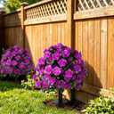 Artificial Silk Flowers Azalea for Outdoor with Ground Spike, Faux Floral Topiaries Ball Bushes Shrubs for Home Garden Yard Patio Decor UV Resistant (Fuchsia)