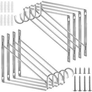 8 Pack Heavy Duty Closet Rod Brackets Holder 11 x 11 x 1 Inch, Electroplated Silver Closet Rod Support Bracket Steel Closet Rod Holders, Wall Mounted Shelf and Rod Support Bracket