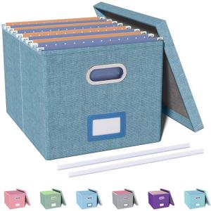 Oterri File Organizer with Lid, File Box, File Cabinet for Letter File Folder Storage, Hanging File Organizer for Office/Decor/Home,Document Organizer, 1 Pack,Dark-Blue-Box Only