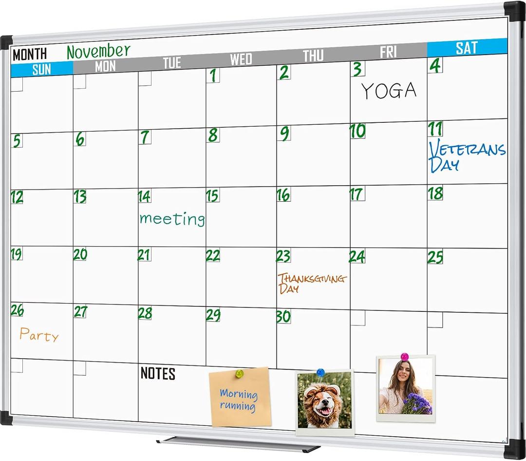 XBoard Magnetic Calendar Whiteboard 48" x 36", Monthly Calendar Dry Erase Board, Silver Aluminium Framed Planning Board for Home Office School