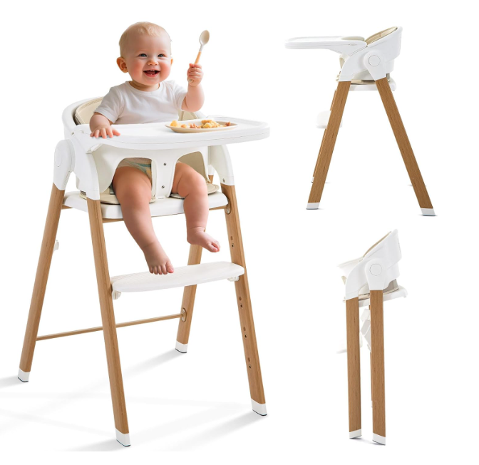 Convertible High Chairs for Babies & Toddlers. 5-in-1 Adjustable High Chair with Removable Tray, Easy to Clean, Portable (White Khaki)